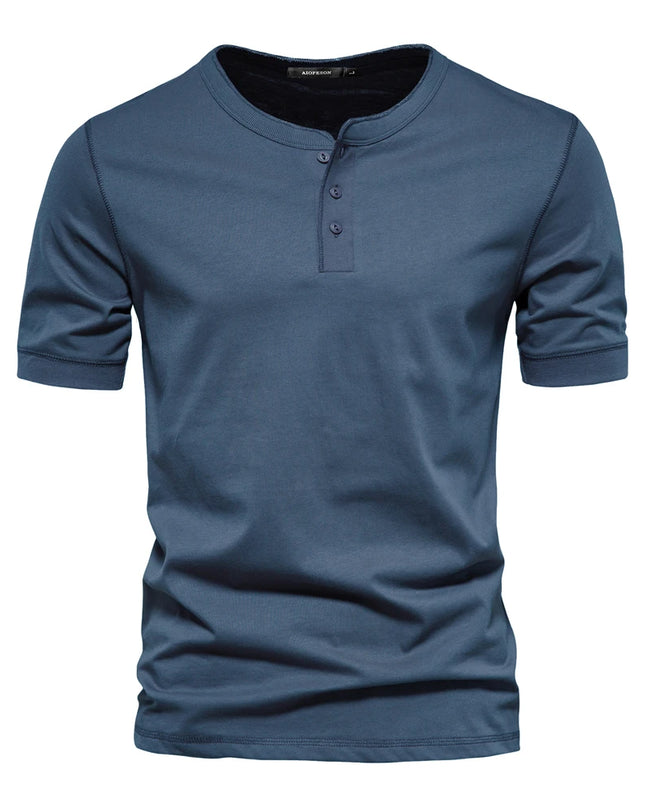 AIOPESON Men's 100% Cotton Henley T-Shirt - Casual Summer Style