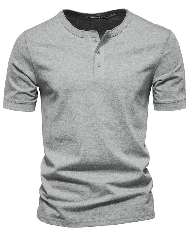 AIOPESON Men's 100% Cotton Henley T-Shirt - Casual Summer Style