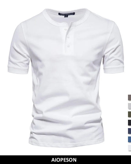 AIOPESON Men's 100% Cotton Henley T-Shirt - Casual Summer Style