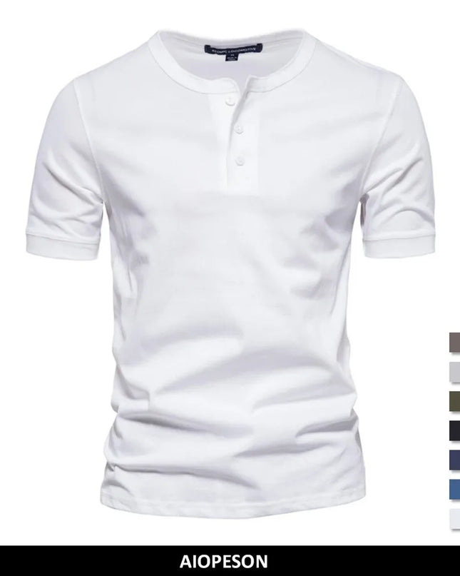AIOPESON Men's 100% Cotton Henley T-Shirt - Casual Summer Style