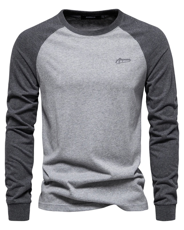 AIOPESON Men's 100% Cotton Long Sleeve T-Shirt - Casual Spring Tee