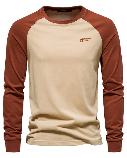 AIOPESON Men's 100% Cotton Long Sleeve T-Shirt - Casual Spring Tee