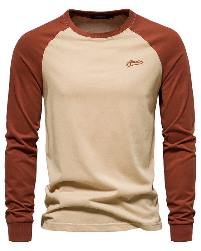 AIOPESON Men's 100% Cotton Long Sleeve T-Shirt - Casual Spring Tee