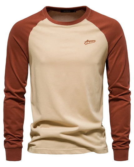 AIOPESON Men's 100% Cotton Long Sleeve T-Shirt - Spring Casual Tee