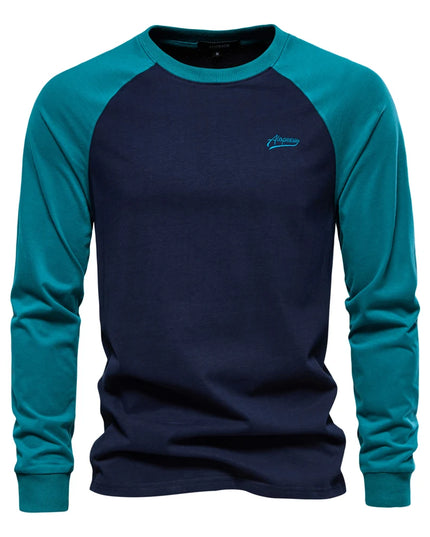AIOPESON Men's 100% Cotton Long Sleeve T-Shirt - Spring Casual Tee