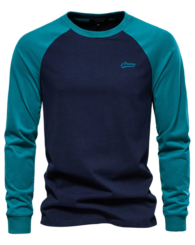 AIOPESON Men's 100% Cotton Long Sleeve T-Shirt - Spring Casual Tee