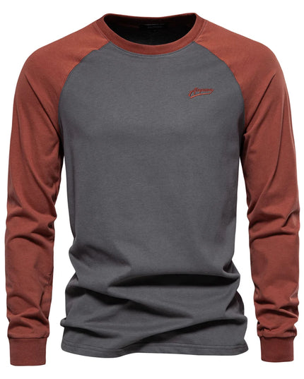 AIOPESON Men's 100% Cotton Long Sleeve T-Shirt - Spring Casual Tee