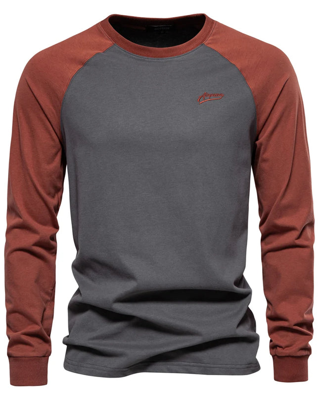 AIOPESON Men's 100% Cotton Long Sleeve T-Shirt - Spring Casual Tee