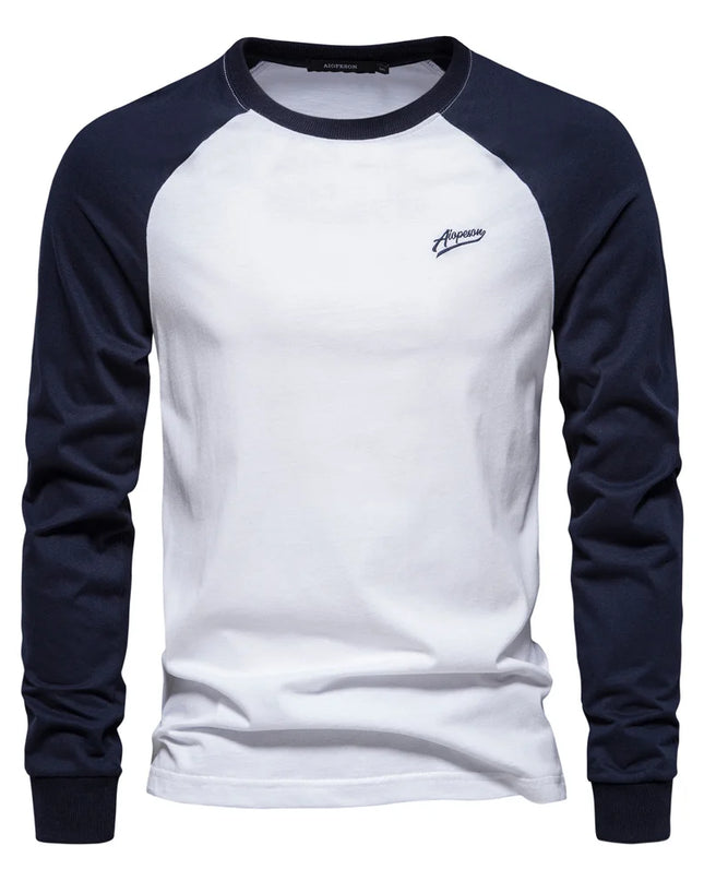 AIOPESON Men's 100% Cotton Long Sleeve T-Shirt - Spring Casual Tee