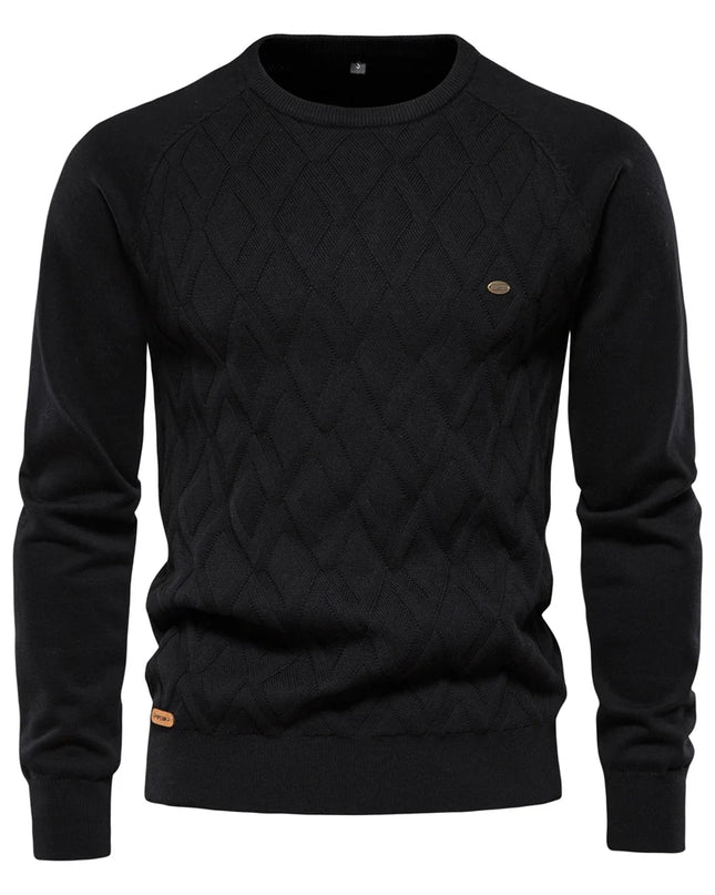 AIOPESON Men's Argyle O-neck Sweater - Warm Knitted Pullover