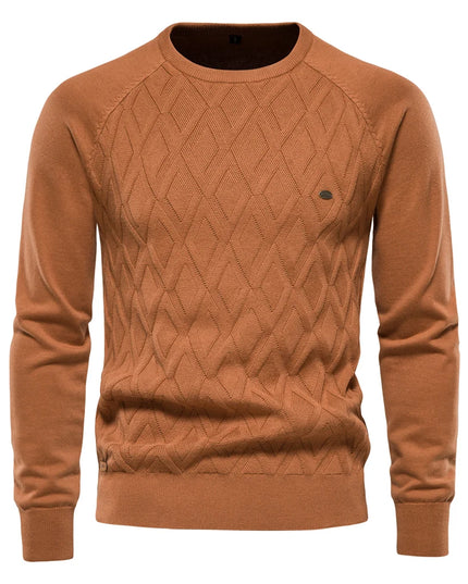 AIOPESON Men's Argyle O-neck Sweater - Warm Knitted Pullover