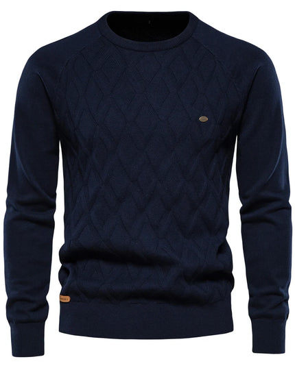 AIOPESON Men's Argyle O-neck Sweater - Warm Knitted Pullover