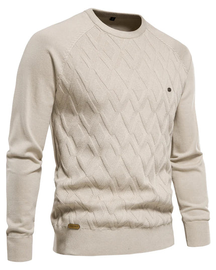 AIOPESON Men's Argyle O-neck Sweater - Warm Knitted Pullover