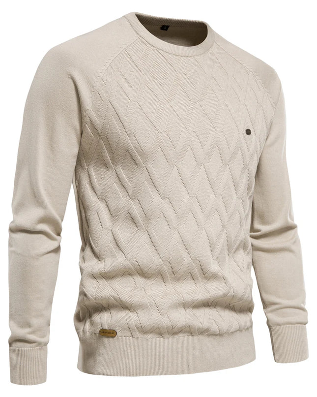 AIOPESON Men's Argyle O-neck Sweater - Warm Knitted Pullover