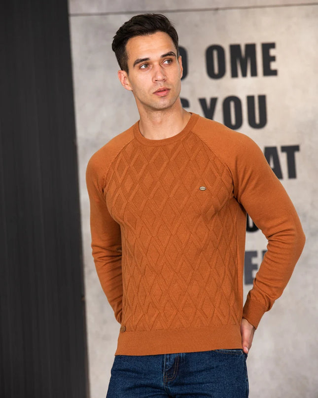 AIOPESON Men's Argyle O-neck Sweater - Warm Knitted Pullover