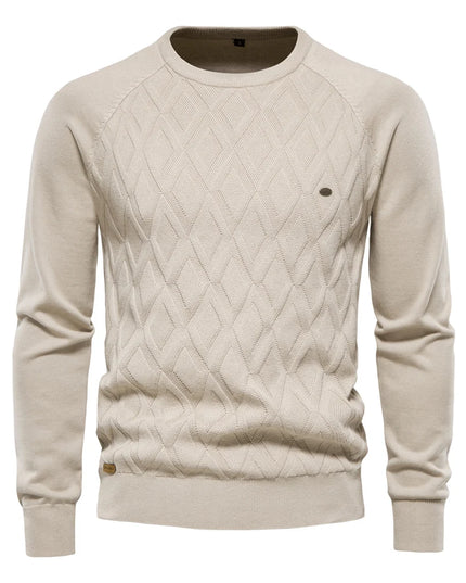 AIOPESON Men's Argyle O-neck Sweater - Warm Knitted Pullover