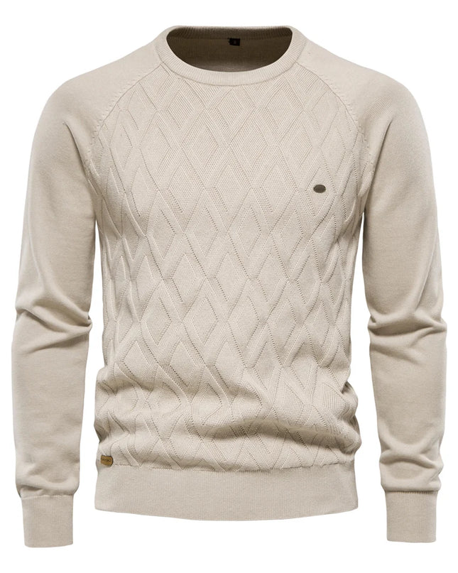 AIOPESON Men's Argyle O-neck Sweater - Warm Knitted Pullover
