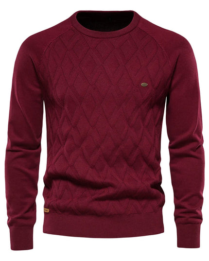 AIOPESON Men's Argyle O-neck Sweater - Warm Knitted Pullover