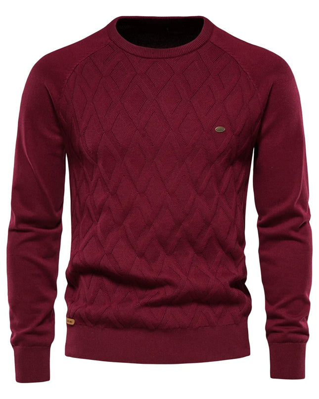 AIOPESON Men's Argyle O-neck Sweater - Warm Knitted Pullover