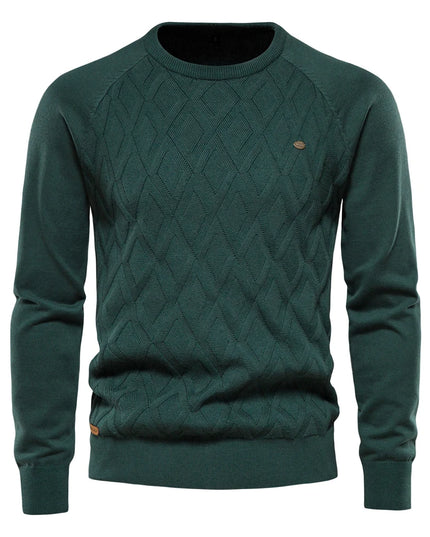 AIOPESON Men's Argyle O-neck Sweater - Warm Knitted Pullover