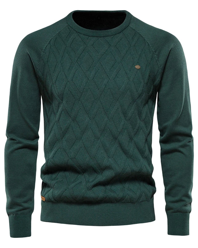 AIOPESON Men's Argyle O-neck Sweater - Warm Knitted Pullover