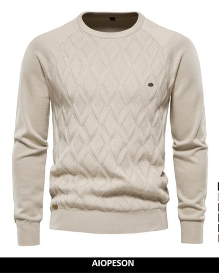 AIOPESON Men's Argyle O-neck Sweater - Warm Knitted Pullover
