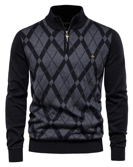 AIOPESON Men’s Argyle Zipper Cardigan - Casual Cotton Winter Sweater