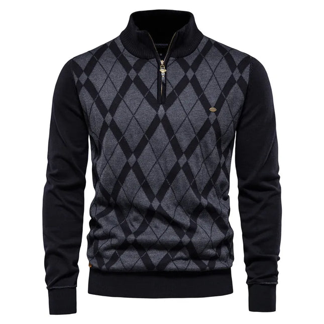 AIOPESON Men’s Argyle Zipper Cardigan - Casual Cotton Winter Sweater