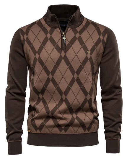 AIOPESON Men’s Argyle Zipper Cardigan - Casual Cotton Winter Sweater