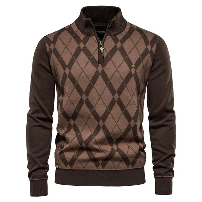 AIOPESON Men’s Argyle Zipper Cardigan - Casual Cotton Winter Sweater