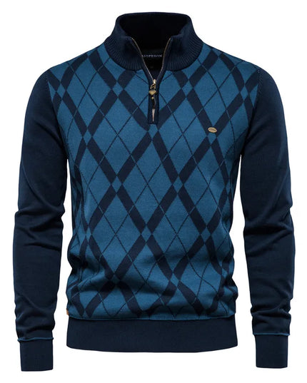 AIOPESON Men’s Argyle Zipper Cardigan - Casual Cotton Winter Sweater
