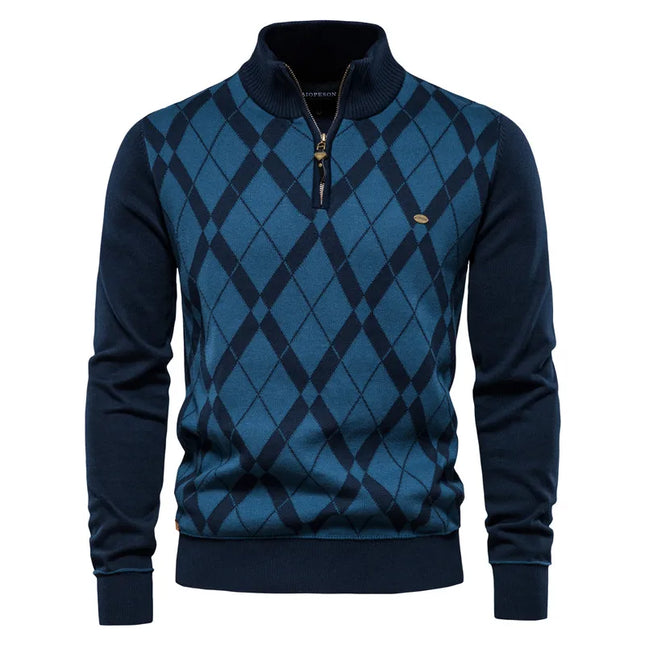 AIOPESON Men’s Argyle Zipper Cardigan - Casual Cotton Winter Sweater