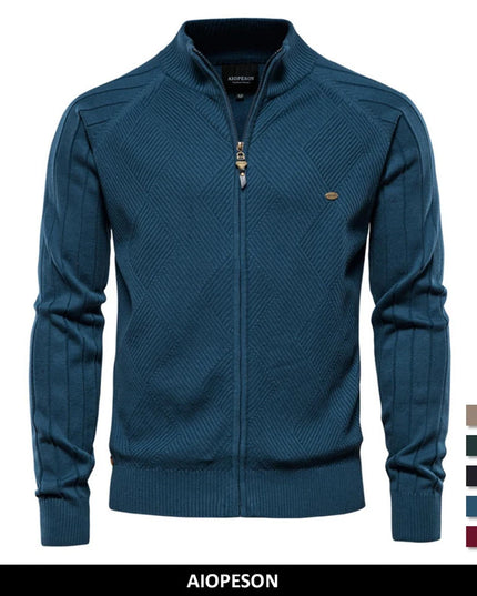 AIOPESON Men’s Argyle Zipper Cardigan - Casual Cotton Winter Sweater