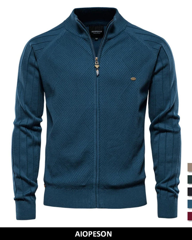 AIOPESON Men’s Argyle Zipper Cardigan - Casual Cotton Winter Sweater