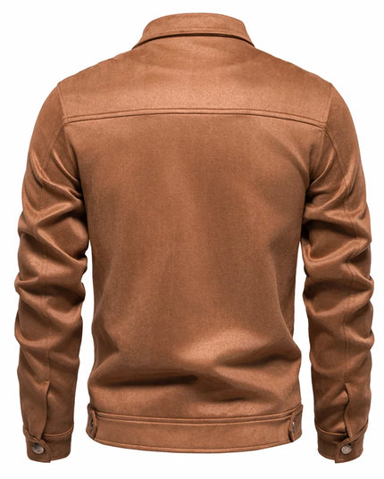 AIOPESON Men's Brown Suede Jacket - Casual Business Faux Leather