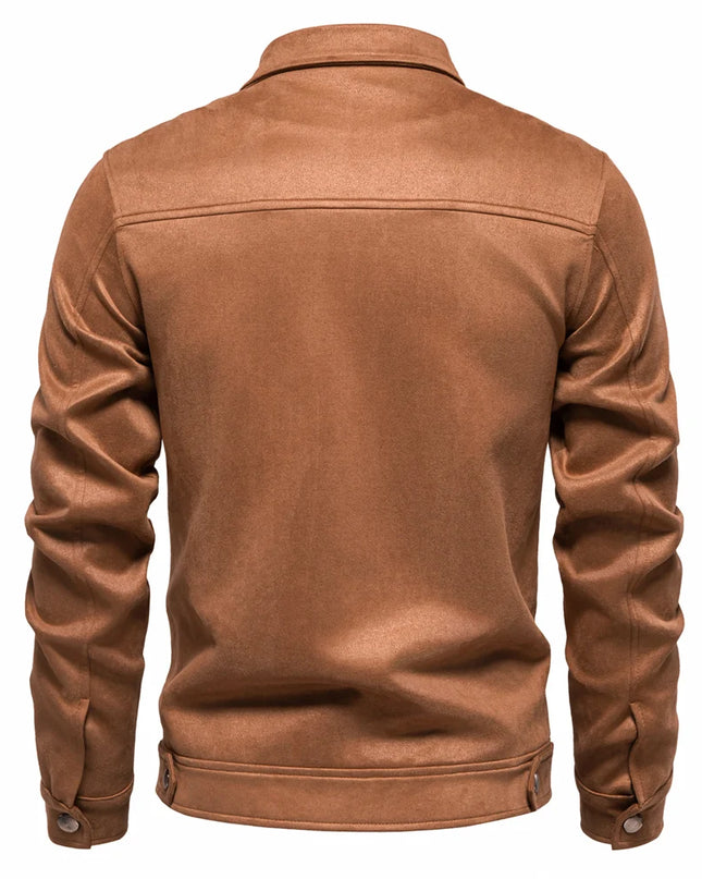 AIOPESON Men's Brown Suede Jacket - Casual Business Faux Leather