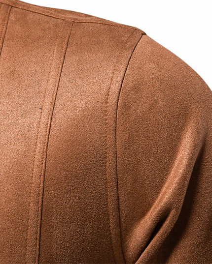 AIOPESON Men's Brown Suede Jacket - Casual Business Faux Leather