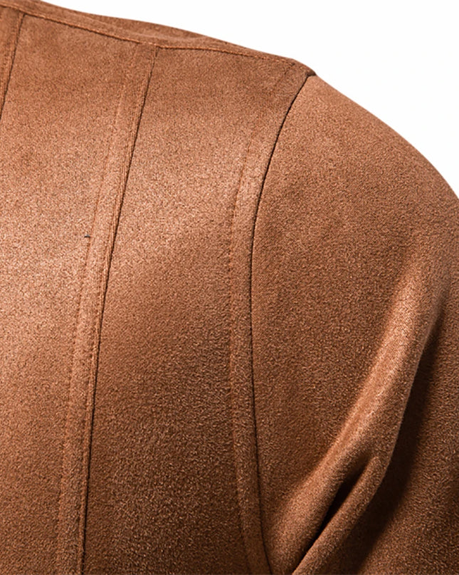 AIOPESON Men's Brown Suede Jacket - Casual Business Faux Leather