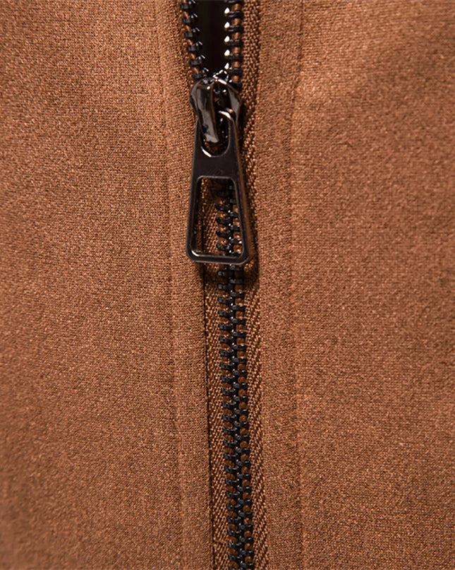 AIOPESON Men's Brown Suede Jacket - Casual Business Faux Leather