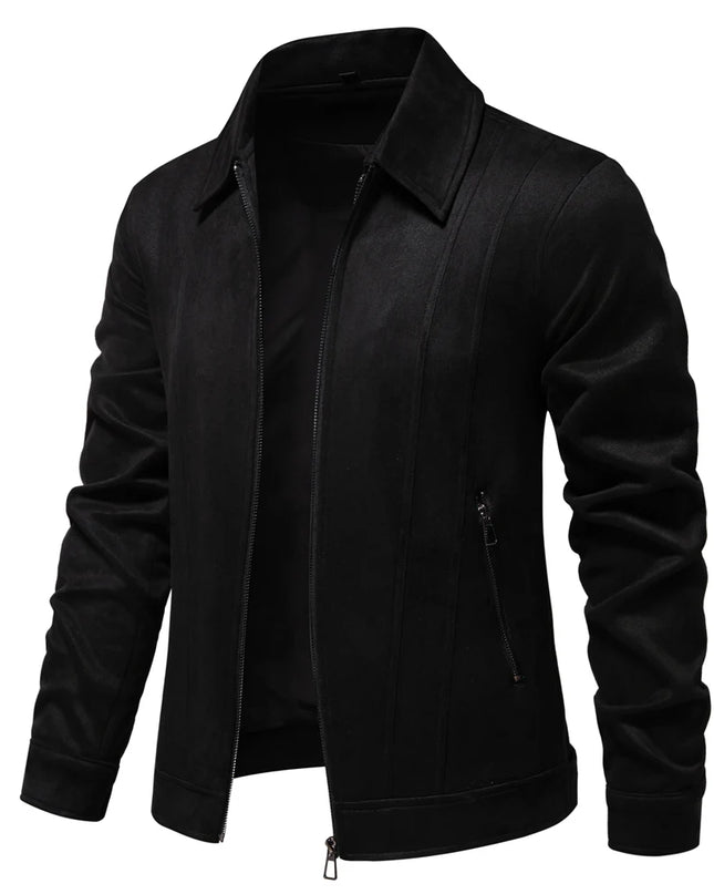 AIOPESON Men's Brown Suede Jacket - Casual Business Faux Leather