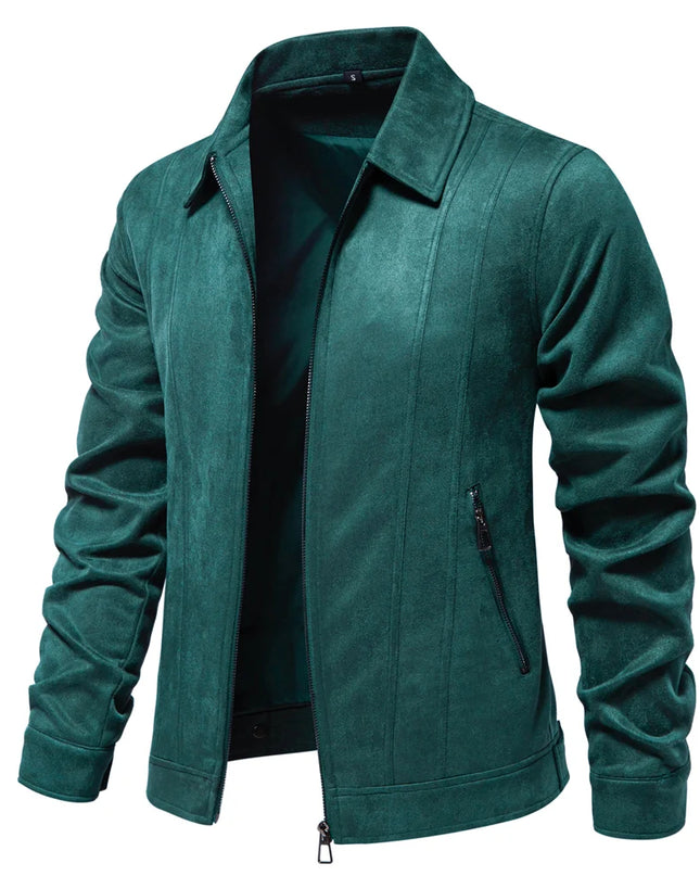 AIOPESON Men's Brown Suede Jacket - Casual Business Faux Leather
