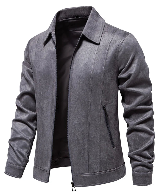 AIOPESON Men's Brown Suede Jacket - Casual Business Faux Leather
