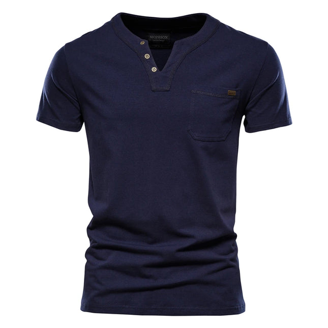 AIOPESON Men's Casual Cotton V-Neck T-Shirts - Summer Short Sleeve