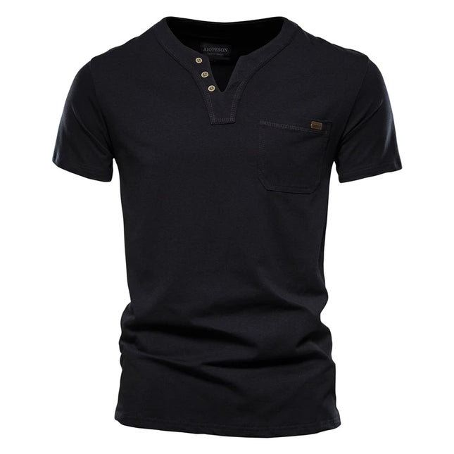 AIOPESON Men's Casual Cotton V-Neck T-Shirts - Summer Short Sleeve