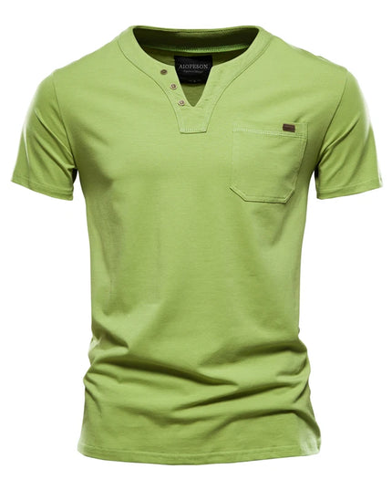 AIOPESON Men's Casual Cotton V-Neck T-Shirts - Summer Short Sleeve