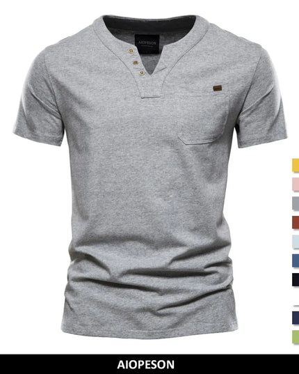 AIOPESON Men's Casual Cotton V-Neck T-Shirts - Summer Short Sleeve