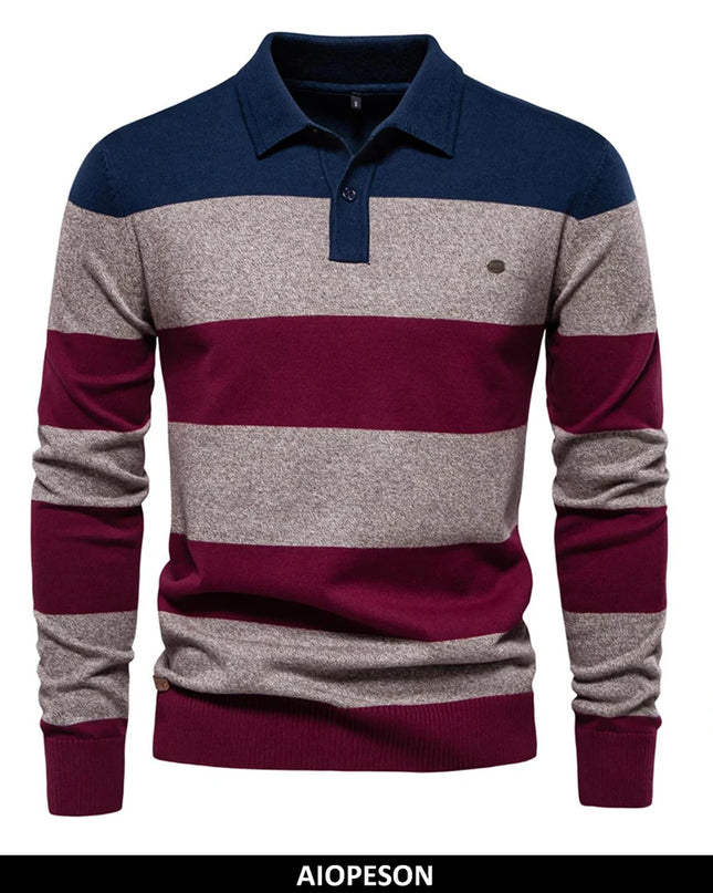 AIOPESON Men's Casual Knit Polo Collar Sweater - Stylish Button-Up