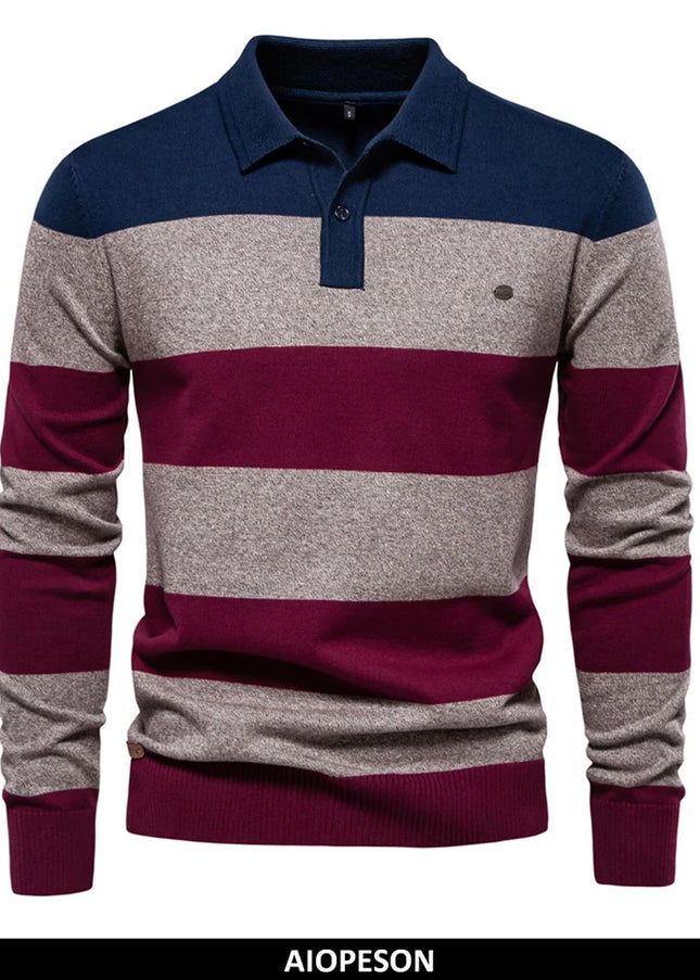 AIOPESON Men's Casual Knit Polo Collar Sweater - Stylish Button-Up