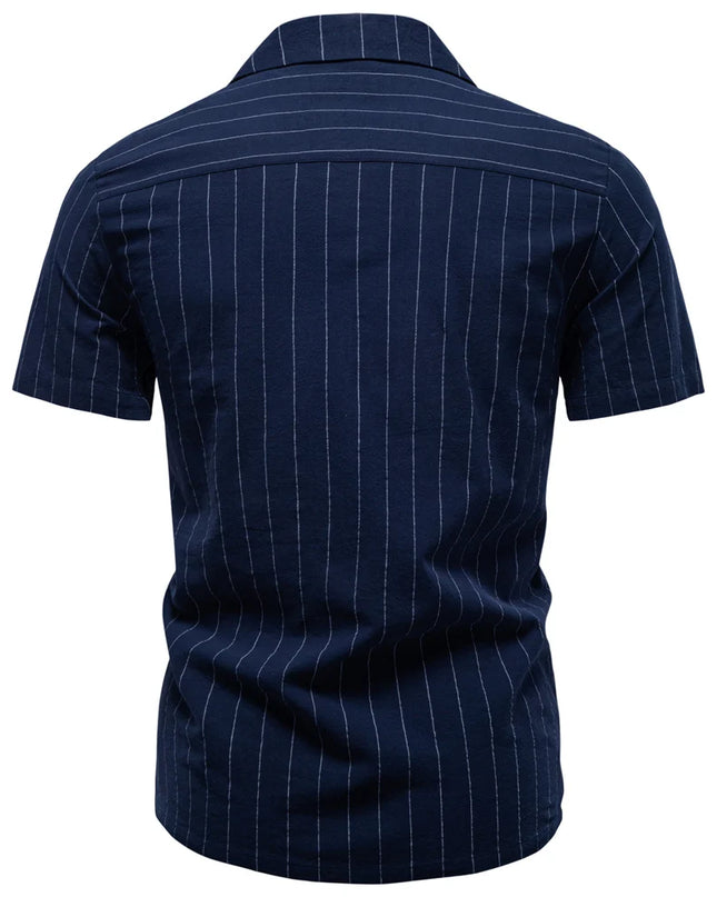 AIOPESON Men’s Casual Short Sleeve Shirt - Stripe Design, Lightweight Cotton