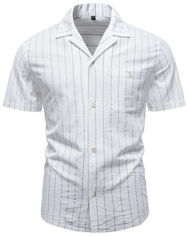 AIOPESON Men’s Casual Short Sleeve Shirt - Stripe Design, Lightweight Cotton